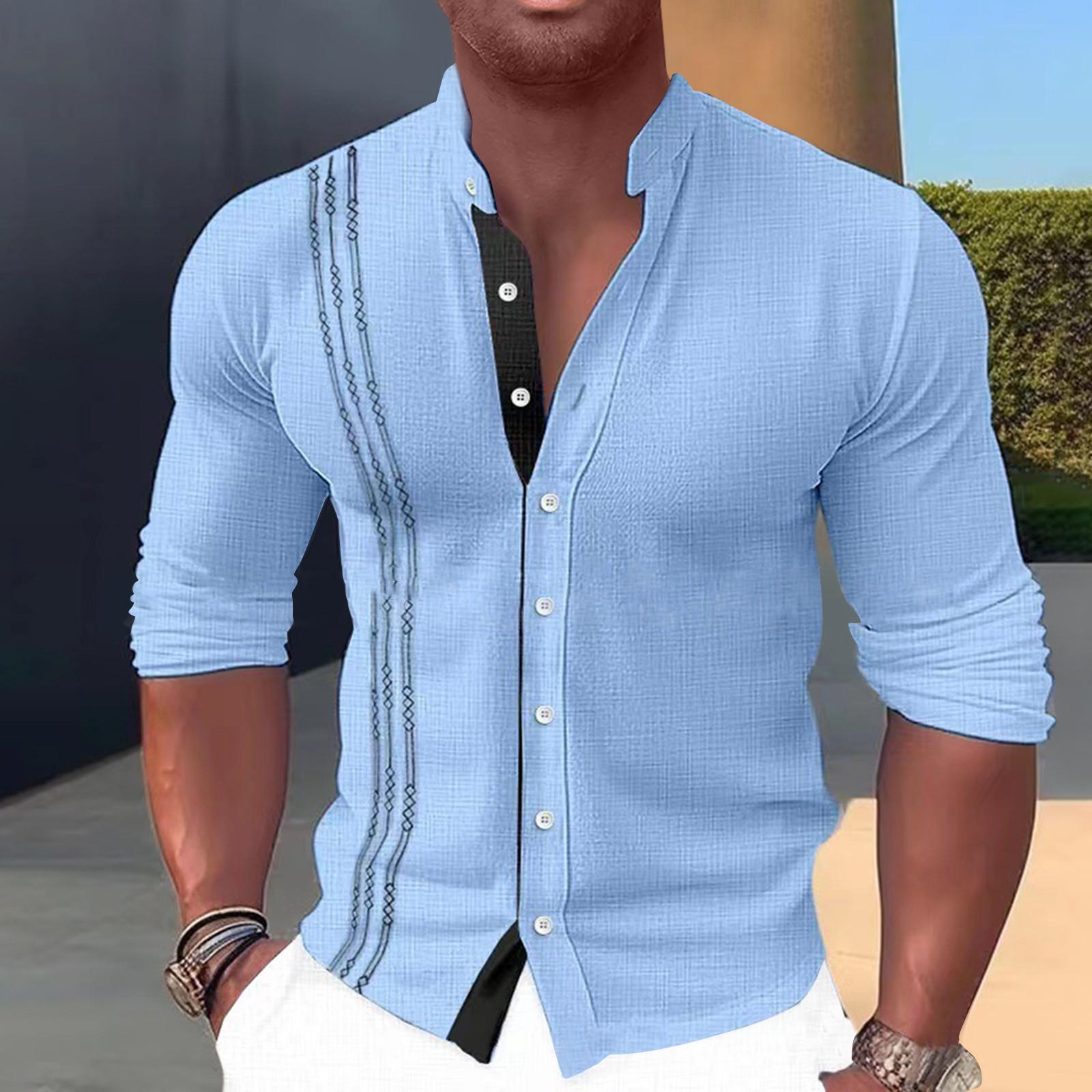 

Дизайнерские весенне-летние мужские повседневные хлопковые льняные рубашки с длинным рукавом, свободные рубашки M