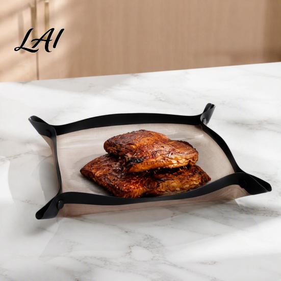 Heat Resistant Oven Liner Silicone Fiber Baking Mat with Button Non-Stick Safe Rectangle Tray Leakproof Reistant Snap to Form Kitchen Gadget
