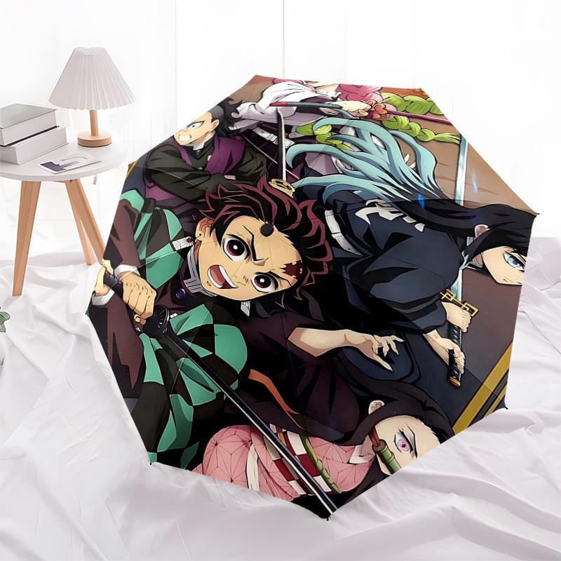 1pc Tanjiro, Nezuko, Zenitsu & Rengoku Outdoor Umbrella - Demon Slayer Automatic Folding Umbrella with 8-Bone Iron Frame for Fans, Travelers, Daily Us