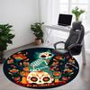 1pc Dia De Muertos, Cat Sugar Skull Office Round Area Rug,  Mat Suitable For Office, Under Office Chairs Bedroom Living Room Home Decor, Room Deco