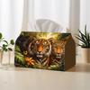 1pc 2D Flat Printed Beast Jungle Style Tissue Box, Suitable for Living Room, Bedroom, Office, Car, Polyester Material, Large Size, 2D Flat