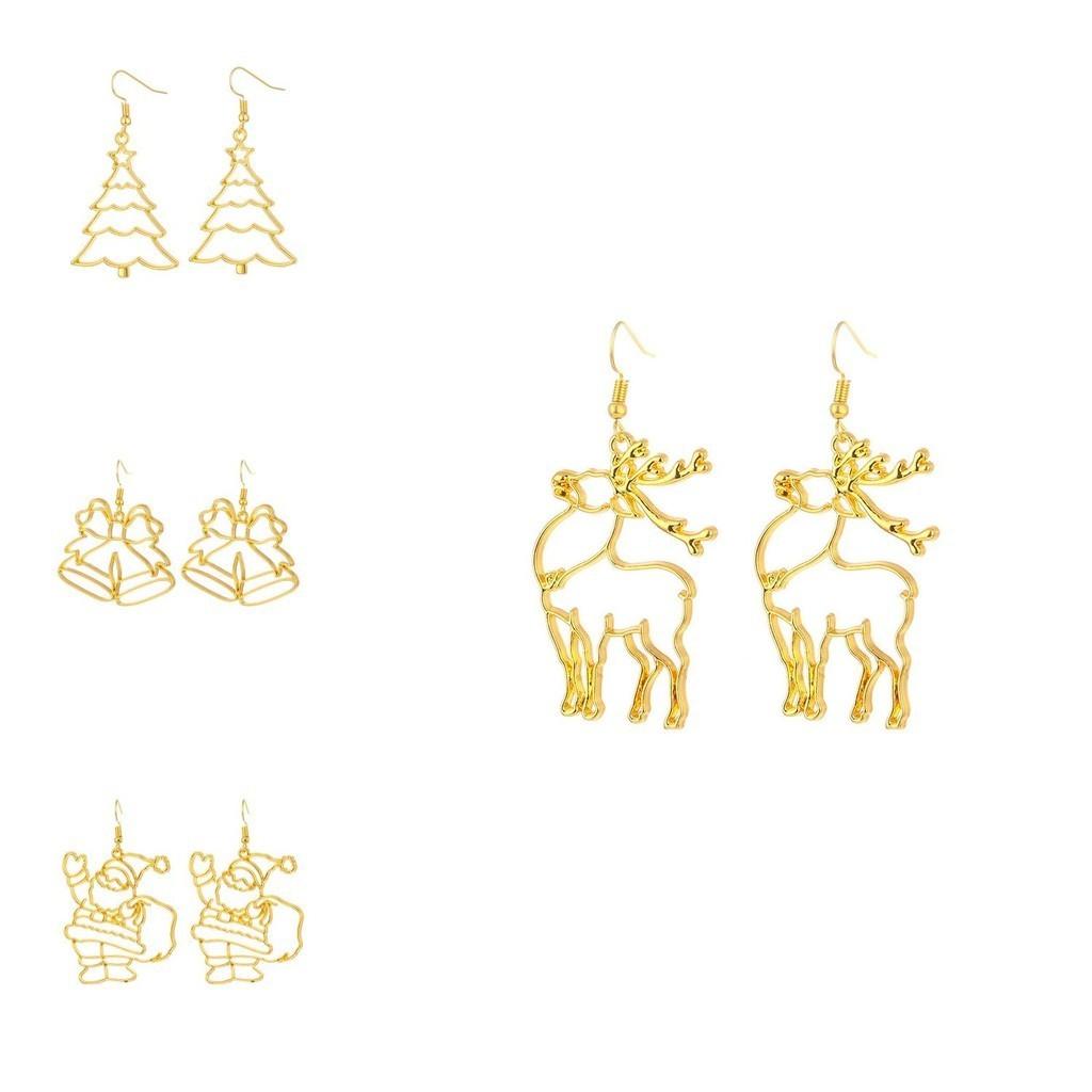 Trendy Alloy Christmas Earrings With Santa And Reindeer Holiday Festive Style