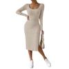 Women's  Fall Winter New Arrival Square Neck Long Sleeve Bodycon Slit Knit Midi Dress, Casual Party Evening Dress for Women