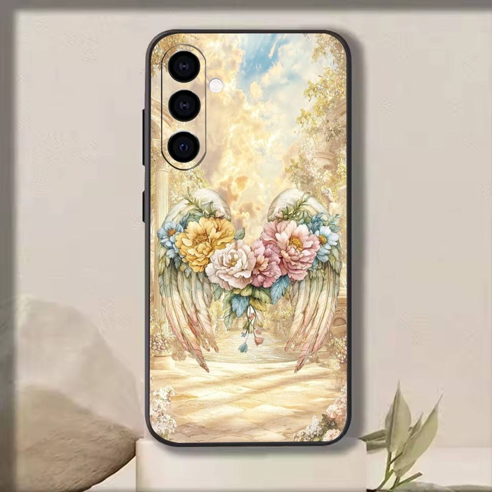 Angel Wing Phone Case For Samsung Galaxy A73,A72,A71,A70,A53,A52,A51,Soft Silicone Black Cover