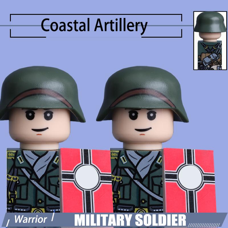 WW2 Naval Shore Troops Soldier Figure Building Blocks Army Officer Warrior Cap Helmet Flag Accessories Military Bricks Toys Boys