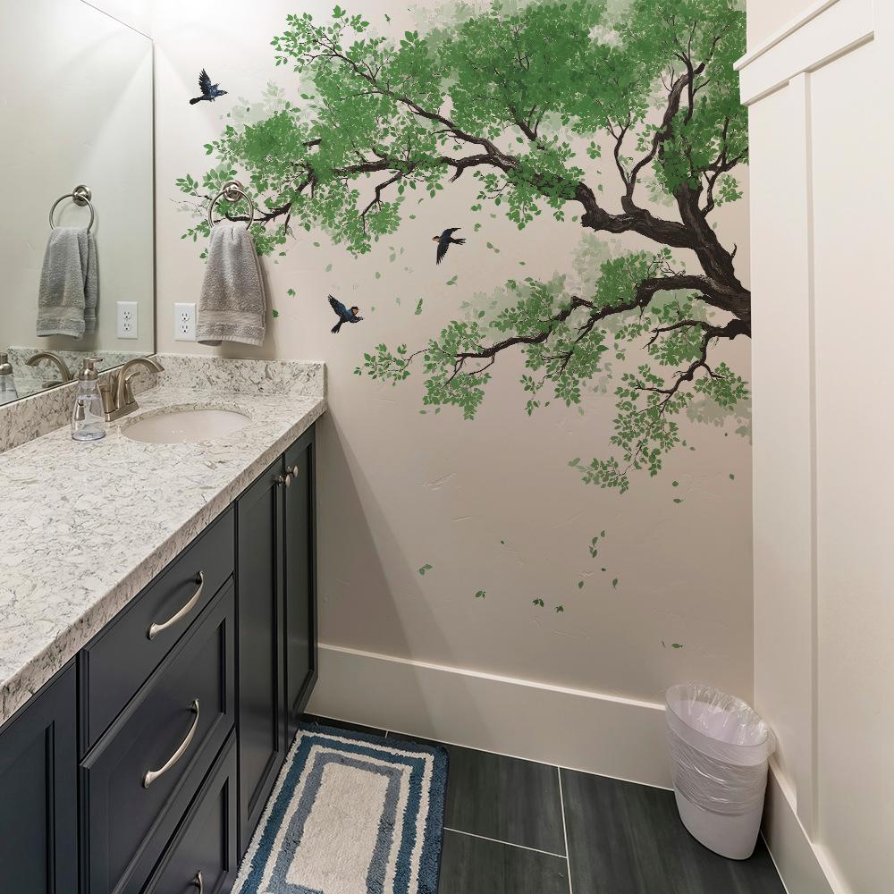 Personalized and Fresh Countryside Trees and Flying Birds Study Room Home Wall Beautification Stickers