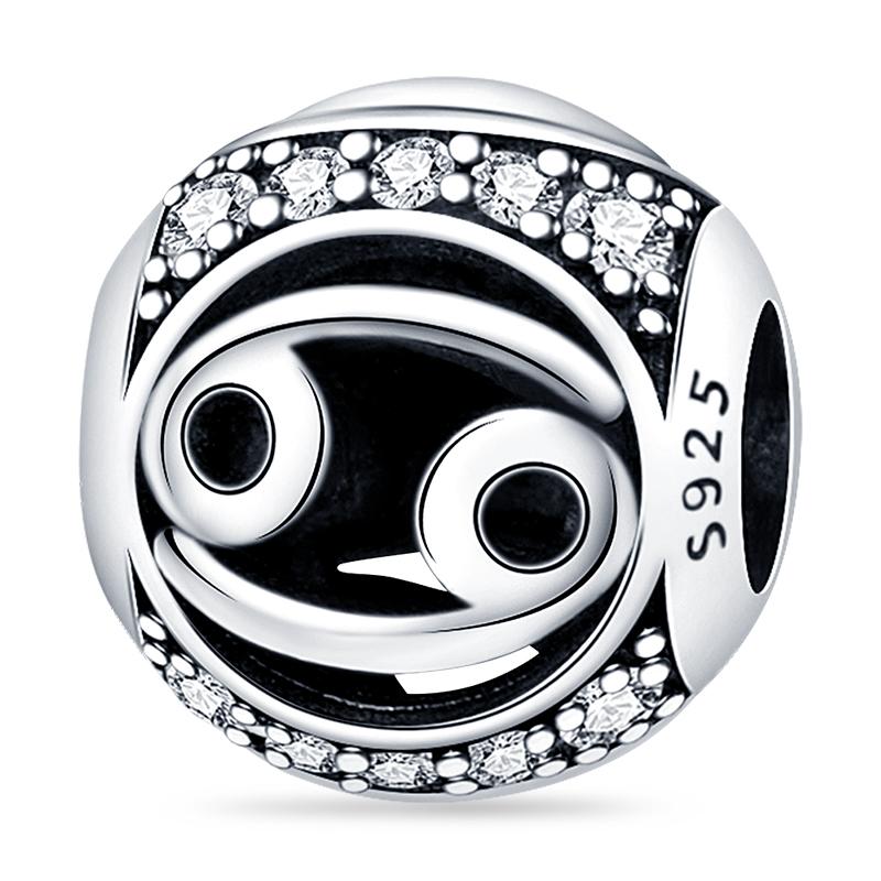 925 Silver Twelve Constellations Leo Aries Virgo Round Charms Beads Fit Qikaola Bracelets DIY Birthday Jewelry Gifts