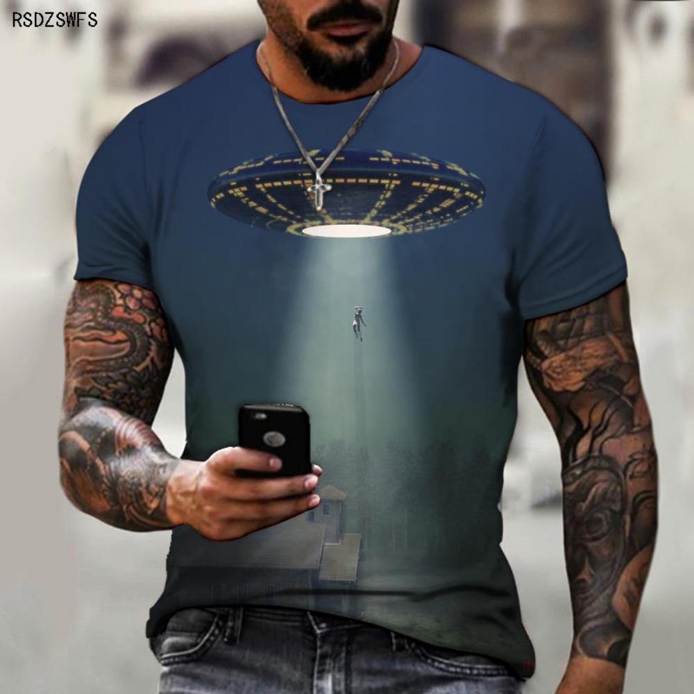 Science Fiction UFO Raumschiff Weltraum Technologie Persönlichkeit Trend Herren Sommer 2021 Neues Oversize T-Shirt