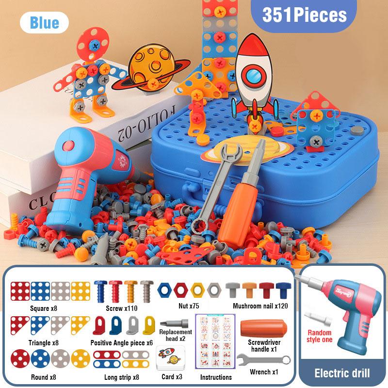 351stk/211stk Children DIY Tool Toys Set Electric Drill Screw Nuts Puzzle Toy Pretend Play Tool Kits 2D/3D Educational Toy