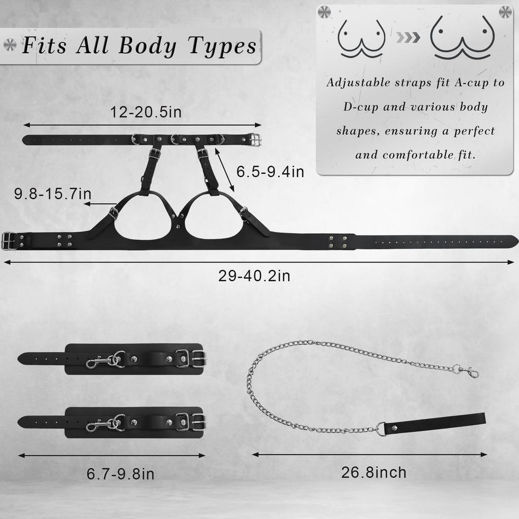 Sex Bondage Kit Sexy Breast Restraints Leather Harness Collars with Traction Chain Handcuffs Bondage Sex Toys For Adult SM Game
