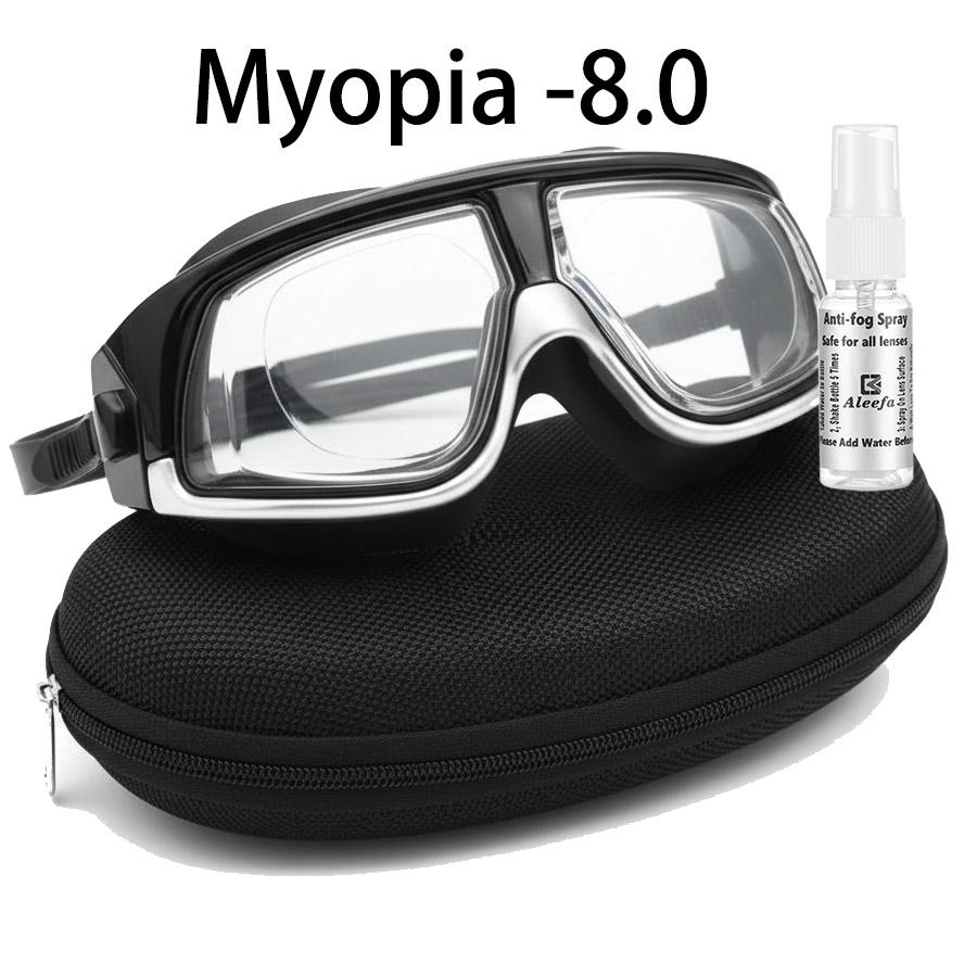 Lunettes de Natation Myopie -1,5 à -10,0 Dioptries, avec Spray Anti-Buée, Protection UV Sangle Réglable pour Hommes Femmes