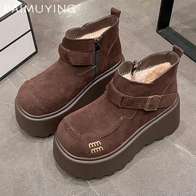 Fur Women Platform Ankle Boots Suede Flats Fashion Shoes Woman 2025 Trend Winter Designer Walking Warm Casual Femme Snow Botas
