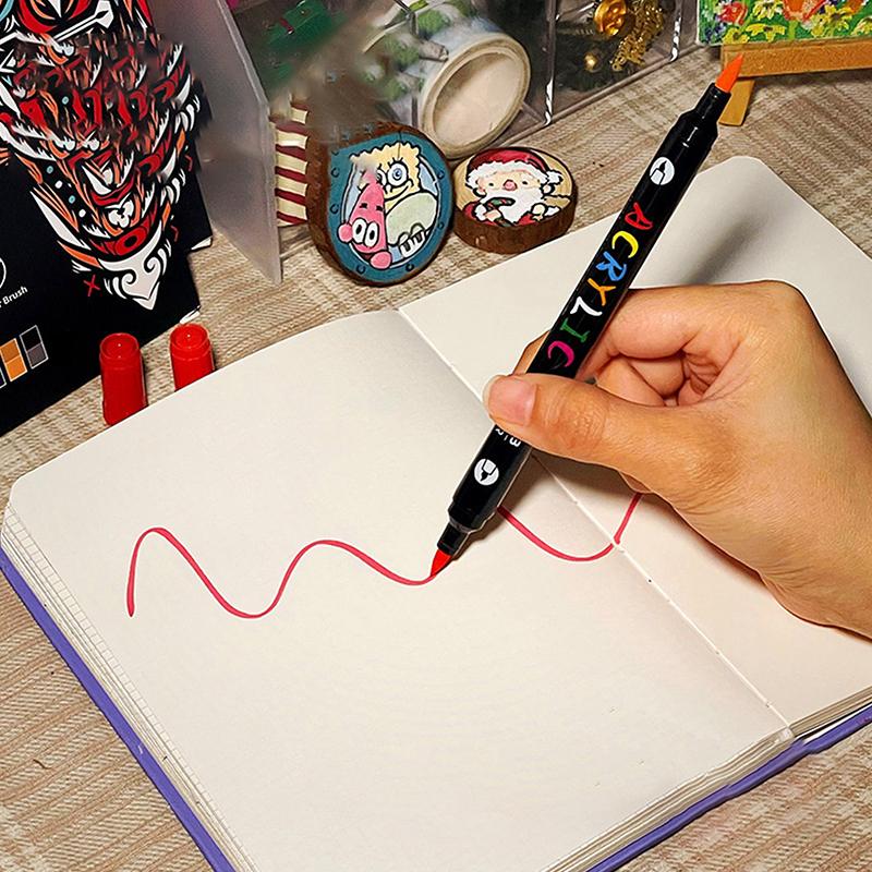 Professional Art Use48/72-Color Acrylic Paint Markers, Dual-Tip Fine And Brush Tip Pens, Suitable For Stone, Wood, Calligraphy