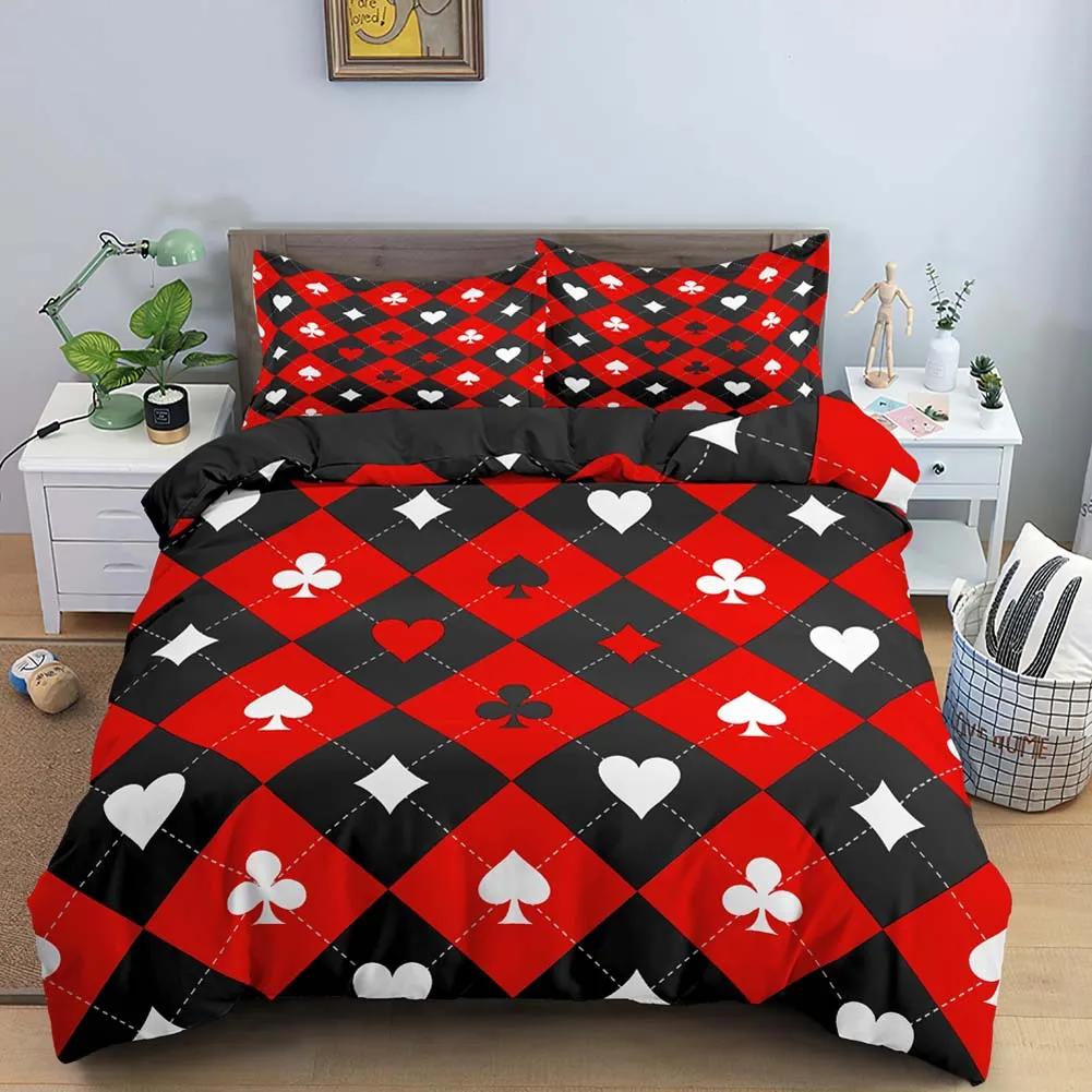 Poker King Queen Duvet Cover Modern Card Game Bedding Set Gamer Playing Comforter Cover Gambling Athletics Polyester Quilt Cover