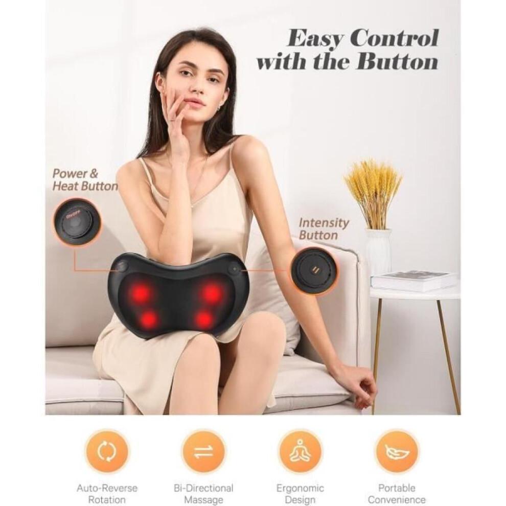 Shiatsu massagekussen voor nek, schouders en rug met elektrische verwarmingsfunctie en roterende kneedmassage. [Z393]