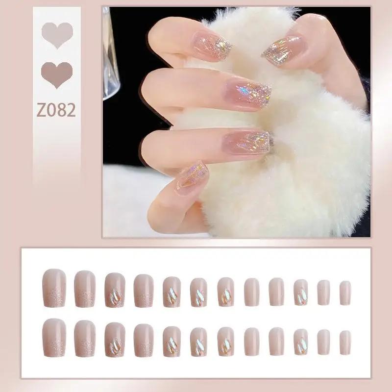 Press On Acrylic Fake Nails Set with Glue High Quality Handmade Nail Extension French Tips Woman False Short Nails Press Ons