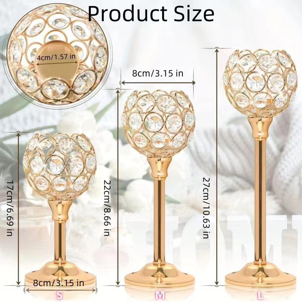 3pcs Metal Crystal Bowl Candelabras Tall Votive Candlestick Holders Crystal Candlestick Holders for Dining Table Wedding Decor