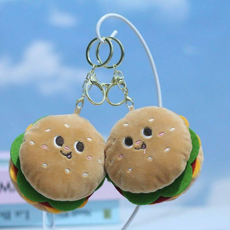 Plush Short Creative Burger Shaped Backpack Keychain Pendant Accessory Gift