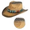 Western Styles Straw Hat Wide Border Hat Sun Protecting Beaded Straw Hat for Men and Women