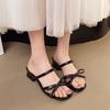 Fashion Women's Summer Thin-strap Sandals, All-match Outdoor Wear, Fashionable Square Toe Open Toe Bowknot Thick Heel High Heels