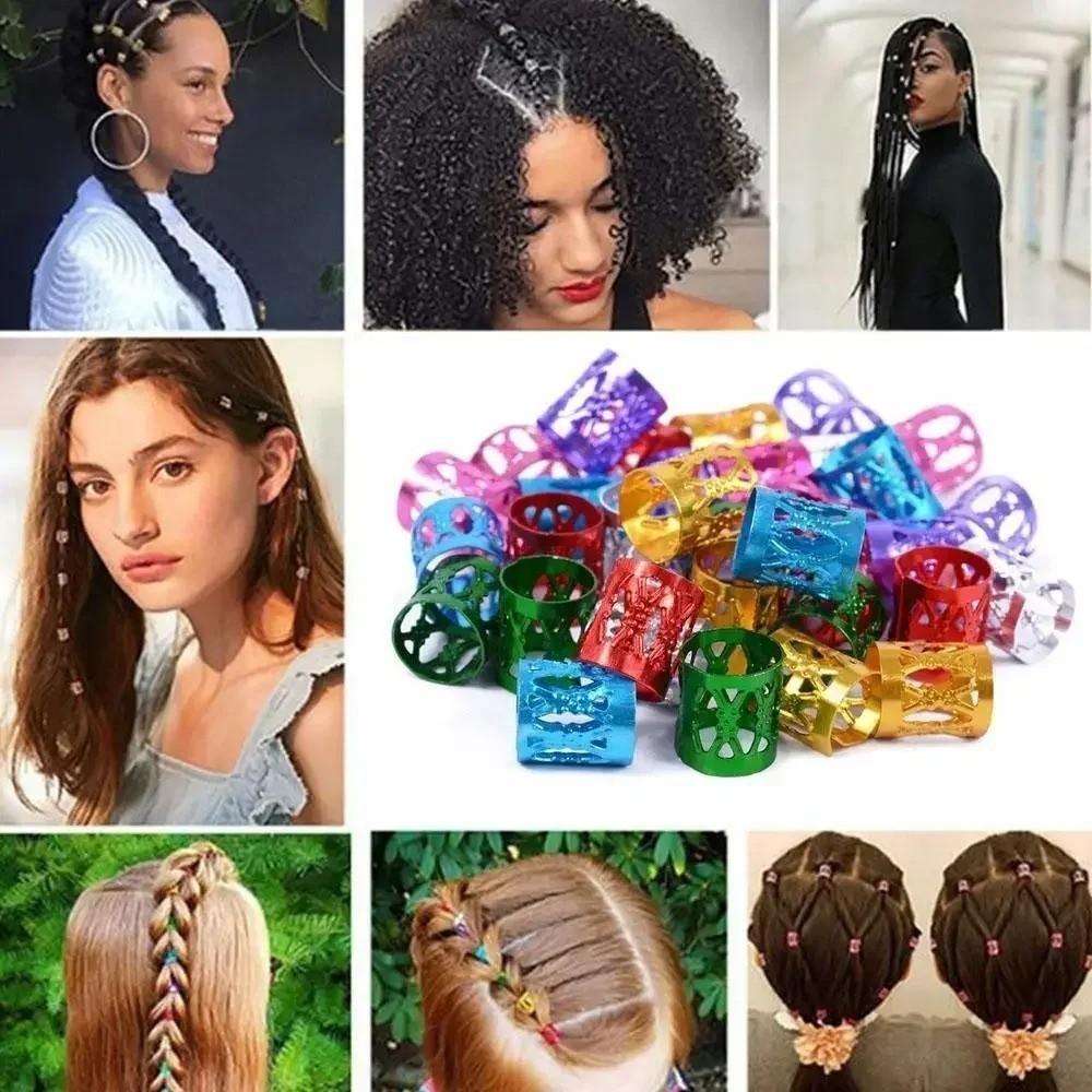 100PCS Aluminum Hair Jewelry Rings Colorful Braid Decoration Rings For Women And Girls