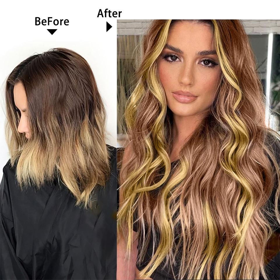 12 tommer 4 stk/sæt Clip-in Hårforlængelser Dame Kort Body Wave Paryk Hårstil Velegnet til Daglig Brug Varmebestandig Fiber Paryk Stykke