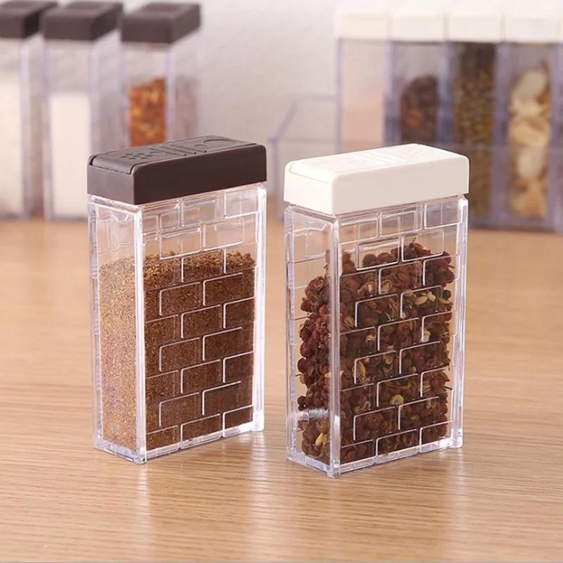 6ks/sada Kuchyňský regál Plastová nádoba Domácí Multifunkční Nádoba na koření Kořenky Cukřenka Solnička Pouzdro na koření Skladovací doplňky