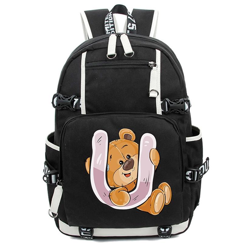 Little Bear 26 Englische Buchstaben Student Junge Mädchen Schulranzen Rucksack Kinder Teenager Cartoon Bagpack Wasserdichte Schultasche