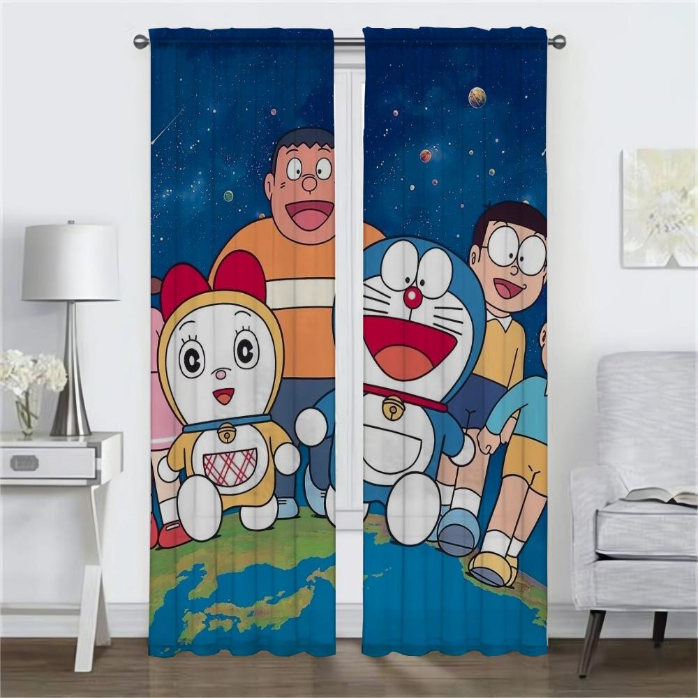Doraemon Zasłona Zaciemniająca do Pokoju 2 Panele Zasłony Wnętrza Domu Tiul do Sypialni Dekoracja Halloween Przegroda Żaluzje Salon
