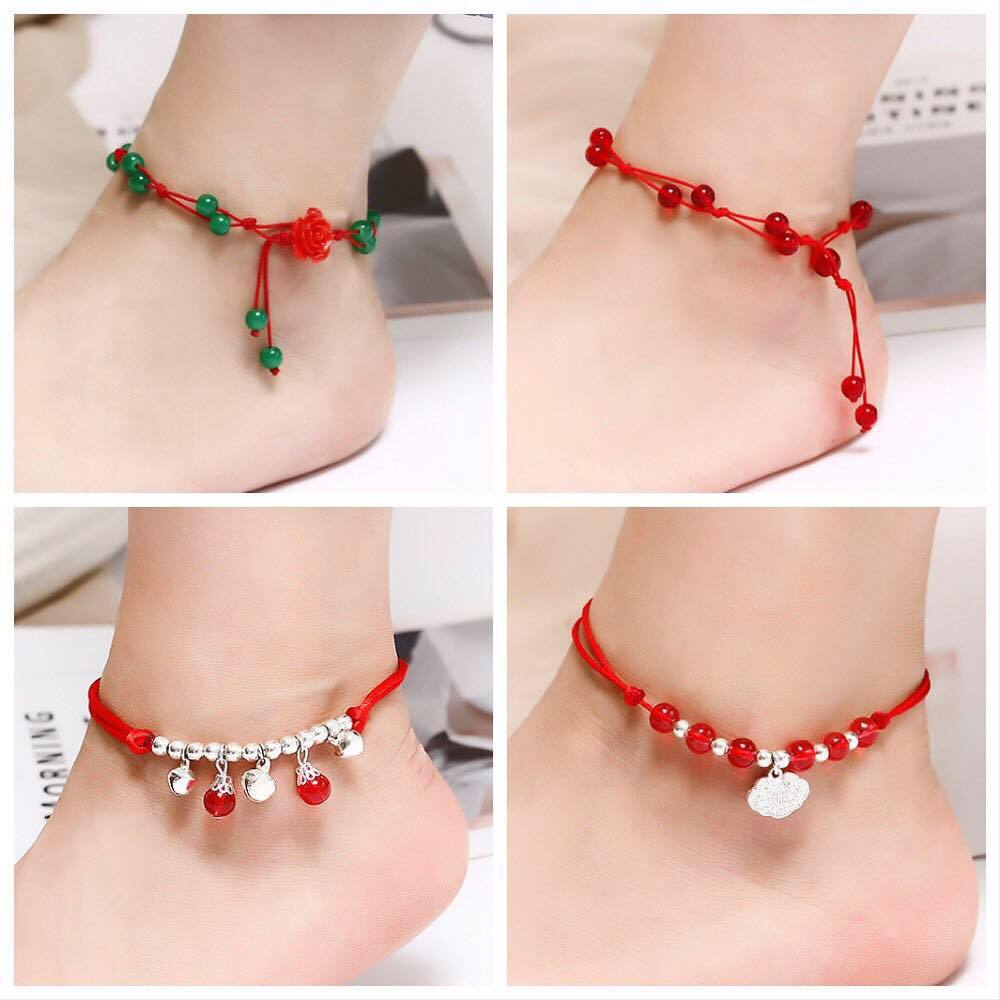 Jl61 Simple Bell Red Rope Anklet, Hand-Woven Ethnic Style Anklet Foot Decoration, Natal Year Anklet