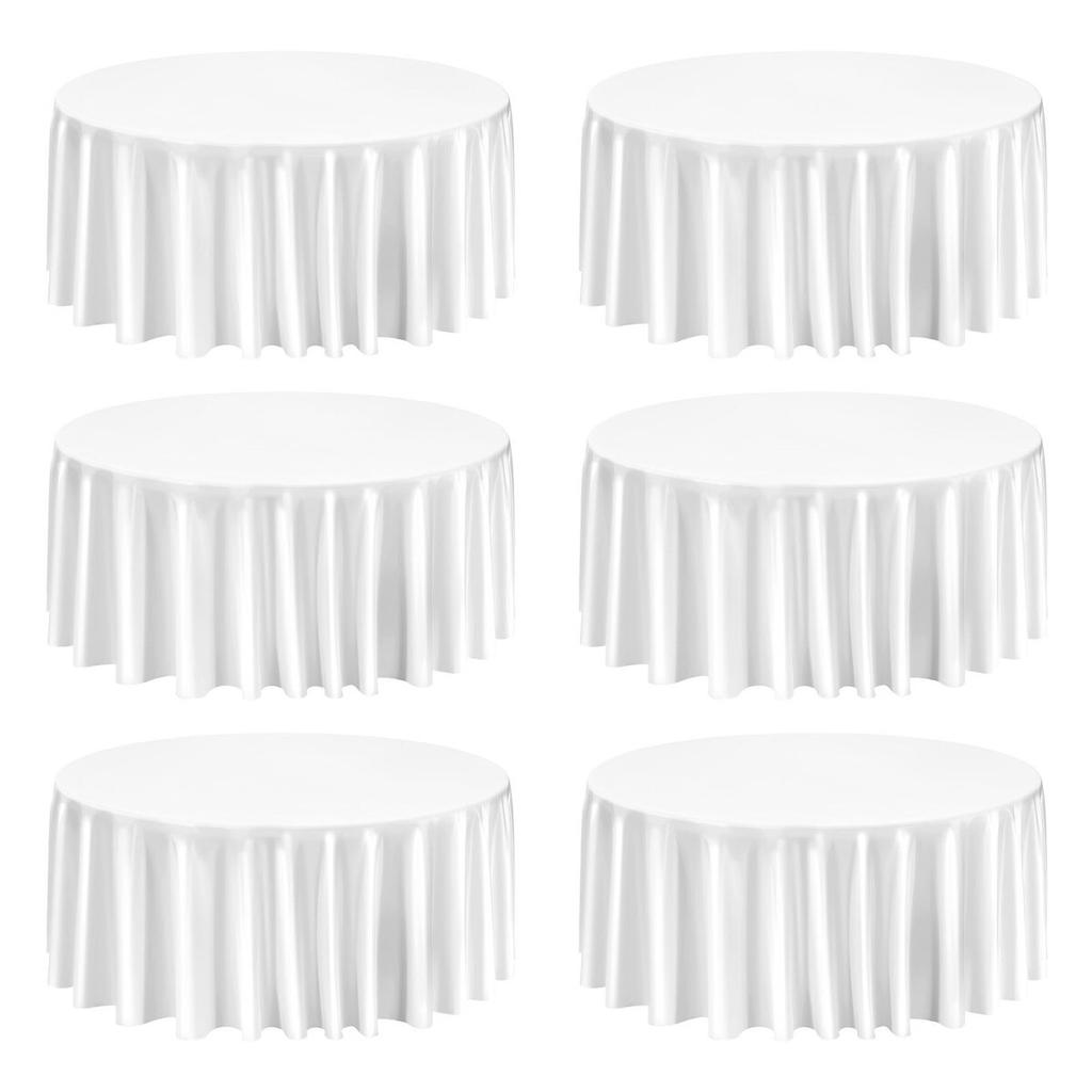 White Round Tablecloths 6 Pack, 132 Inches in Diameter, Stain- & Wrinkle- Resistant, Machine Washable Table Clothes, Polyester Fabric Table Covers for