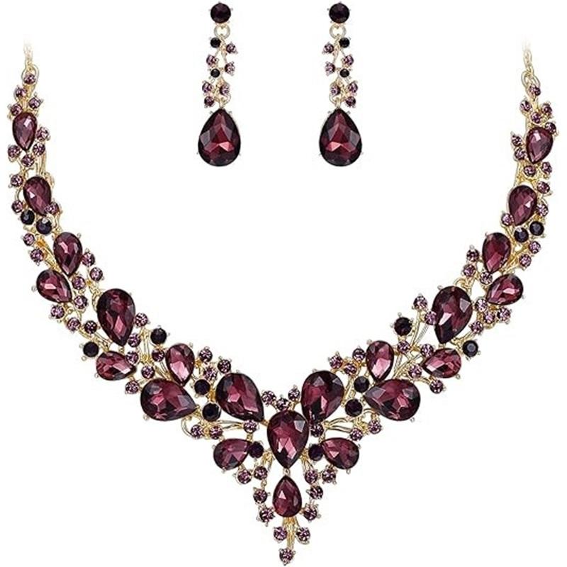 Newlywed Rhinestone Crystal Necklace And Earrings Set - Luxurious Jewelry Set For Ladies' Dance And Banquet Events