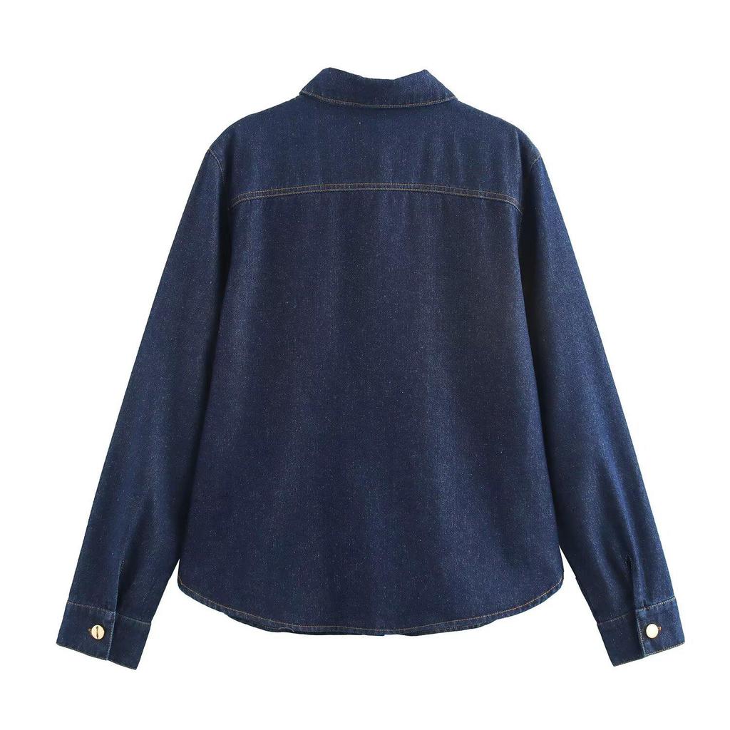 2024 Herbst/Winter Damen Vielseitiges Weiches Langarm-Revers-Denimhemd - Europäischer & Amerikanischer Stil