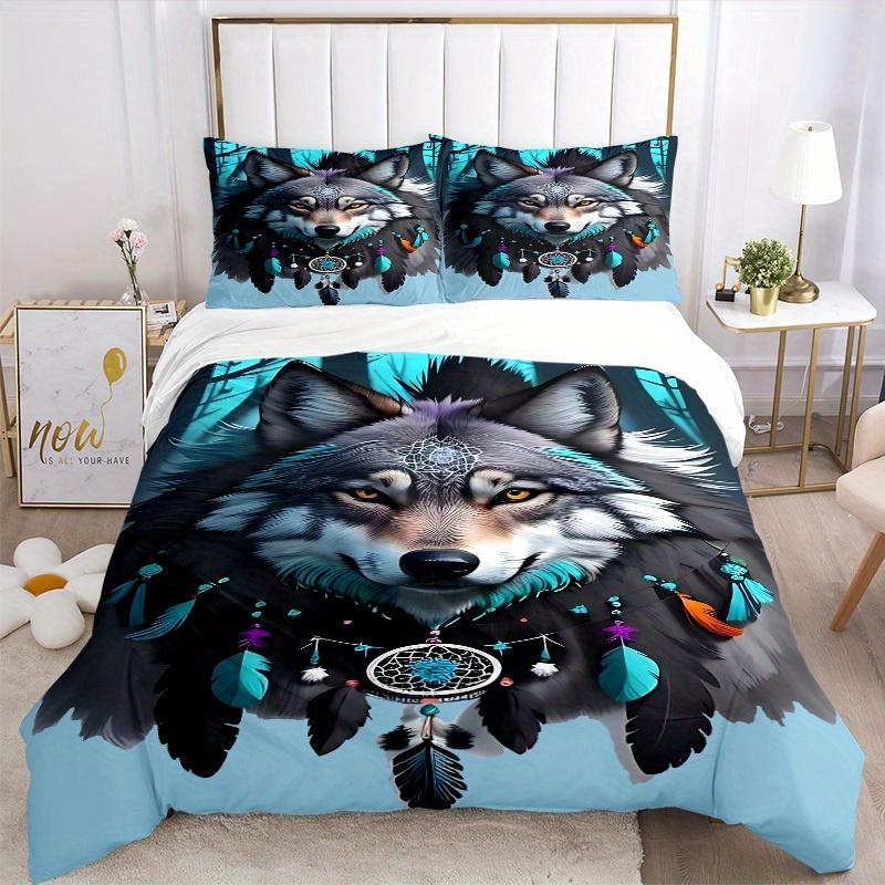 3pcs set Wolf Dreamcatcher 1 Quilt Cover + 2 Pillowcases, All Seasons Bedroom Setting, Perfect for Home and Dorm Decor a183
