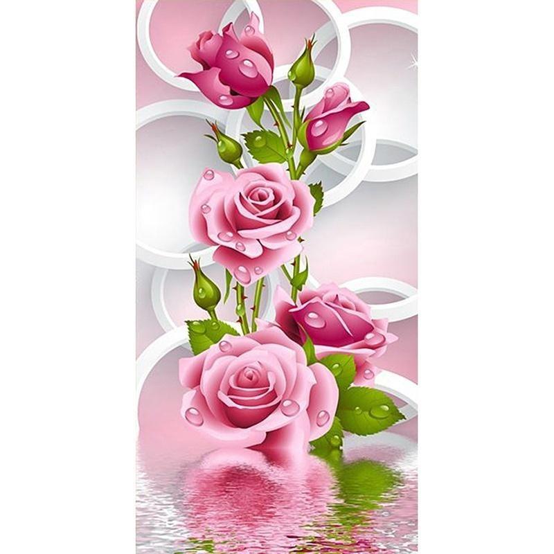 5D Needlework Diy Diamond Painting Cross Stitch Rose Diamond Embroidery Flower Vertical Print Round