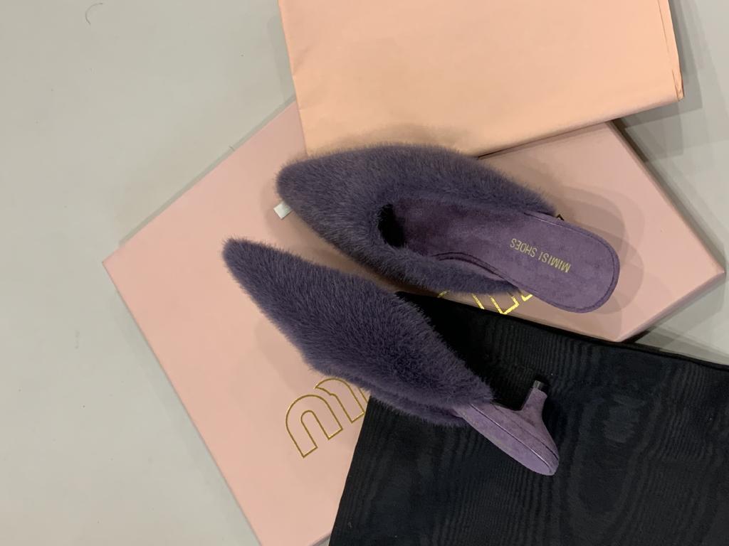 Fashion lamb fine heel hairy half slippers women's wear 2025 new spring, autumn and winter Korean version pointed lazy single shoes