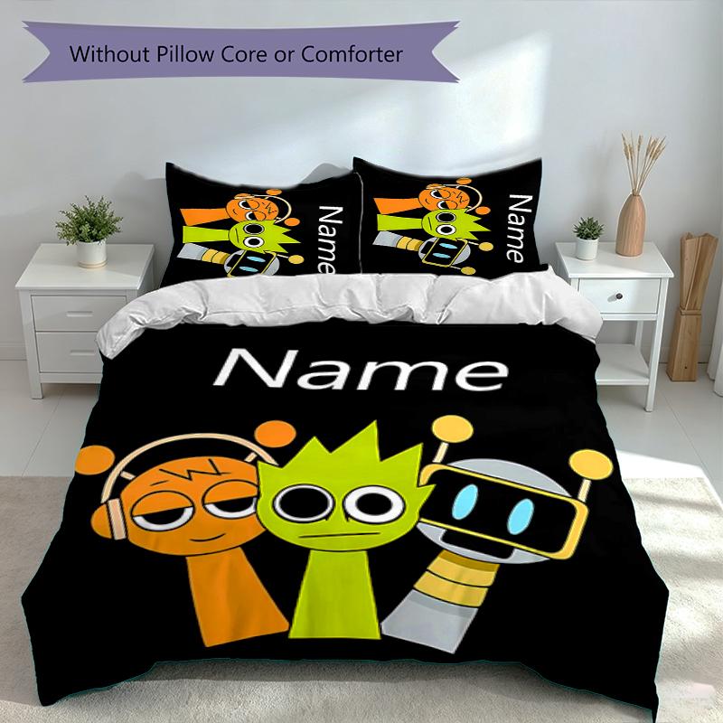 3pcs Custom Name Sprunki Themed Bedding Set,Includes 1 Duvet Cover and 2 Pillowcases,All-season Bedroom Decor
