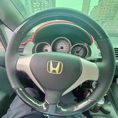 Hand-stitched Black Leather Carbon Fibre Non-slip Car Steering Wheel Cover For Honda City Jazz Fit 2007 2008