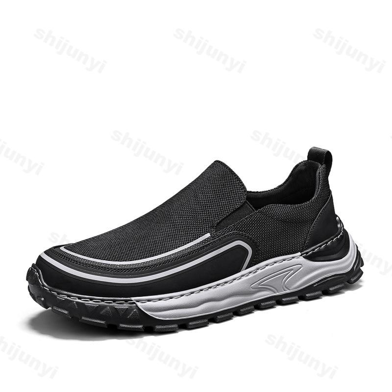 Fashion Cloth Surface Mesh Breathable Sleeves Casual Men's Flat Shoes 2025 Summer Thick Soled Slip on Comfortable Lightweight Sneakers