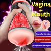Nuevo 18+ Masturbador masculino automático Copa Timing Vibrador Doble canal Vagina Mamada Bolsillo Juguete sexual Masturbación de bolsillo para hombres Productos para adultos