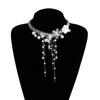 Elegant Flower Design Necklace With Dangling Beaded Tassels Adjustable Length Romance Pearls Accessory
