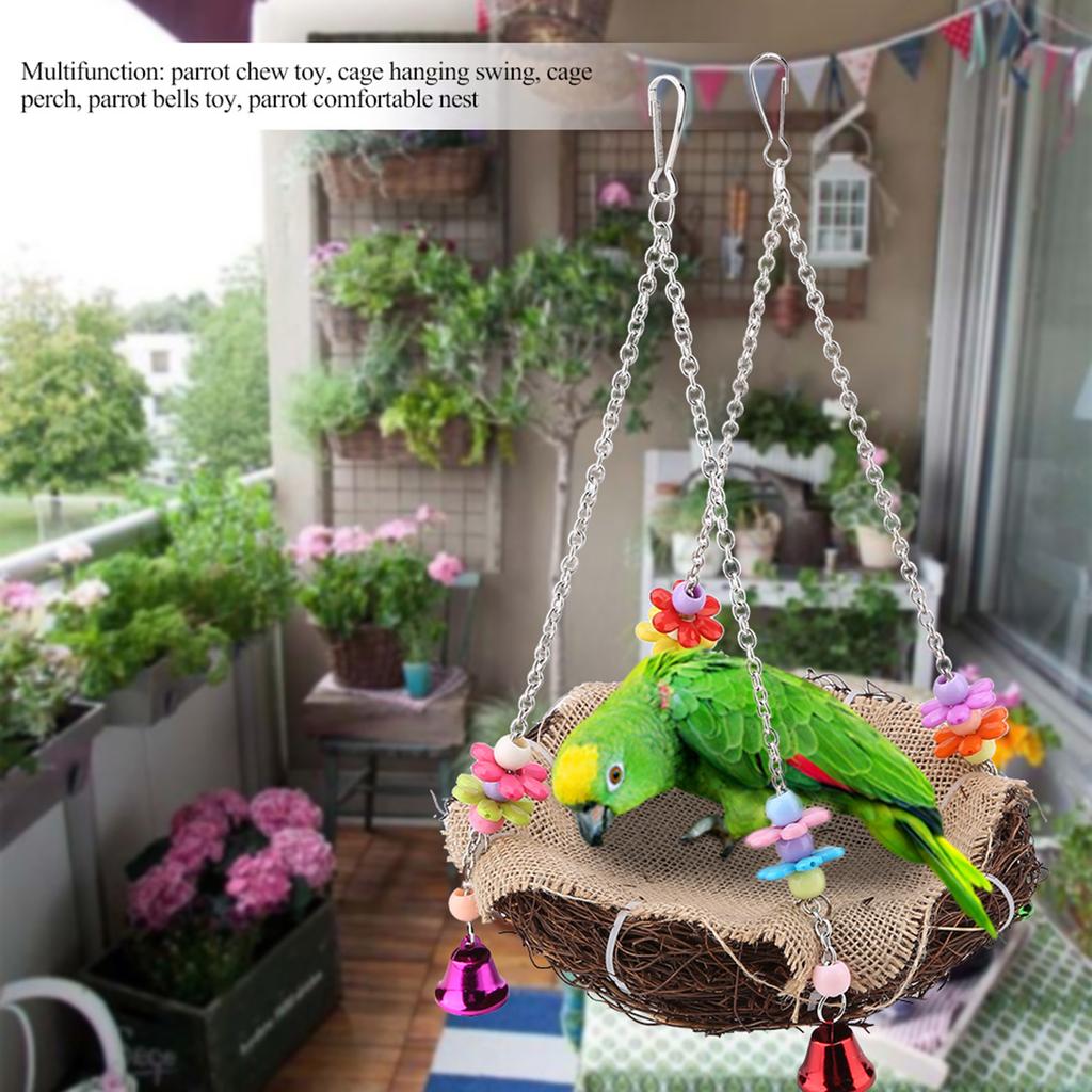 Rattan   Bird  ing   Toy with  s Bird Swing Standing Perch Toy Cage Hammock(S)