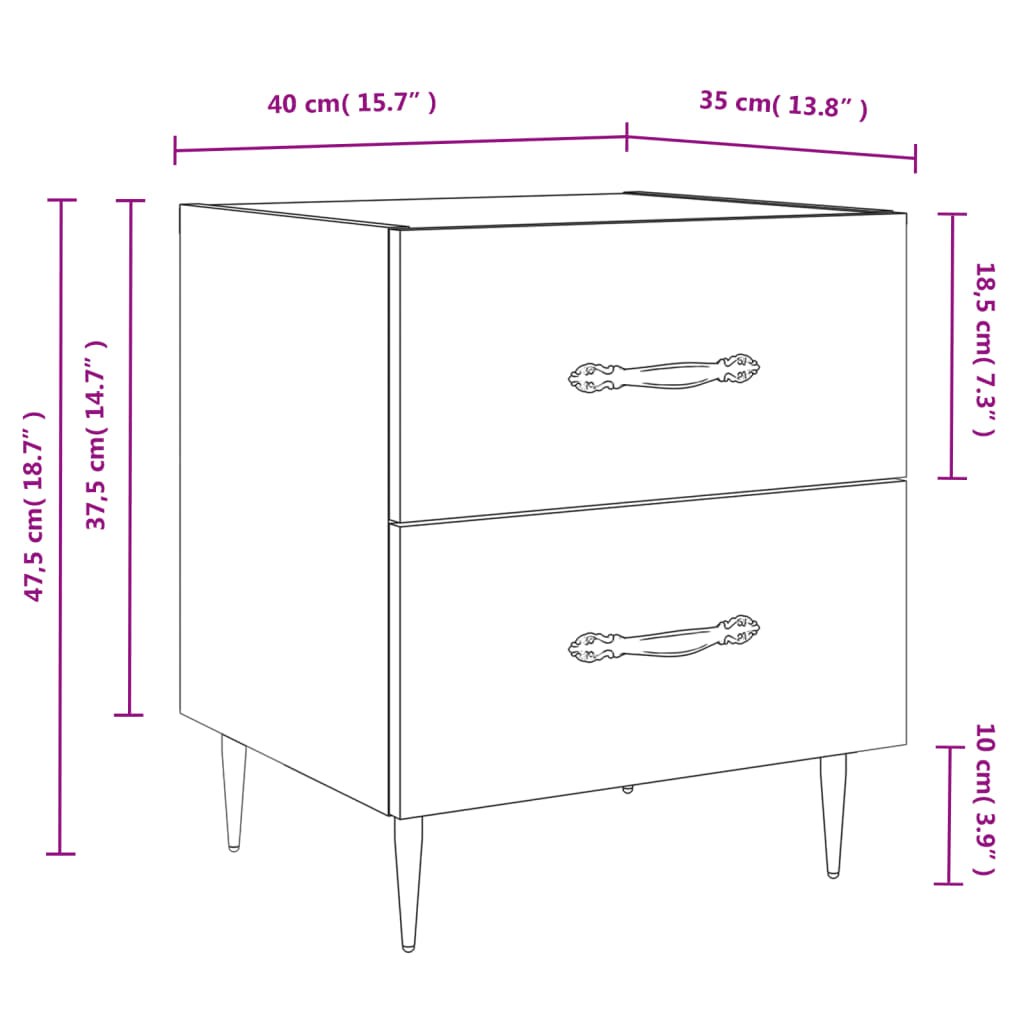 Nightstand Concrete Gray 40 X 35 X 47.5 Cm Particleboard