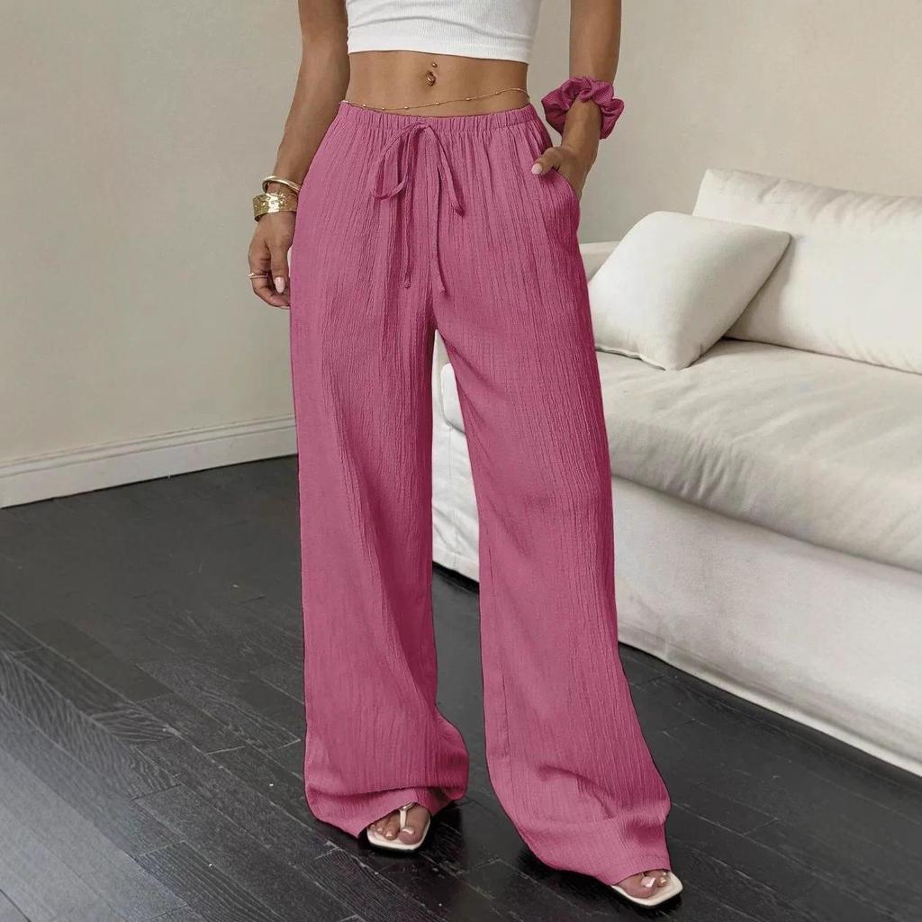 2025 Temu Short Sleeve Top & Loose Wide Leg Pants with Pockets - European & American Style Casual Fashion.