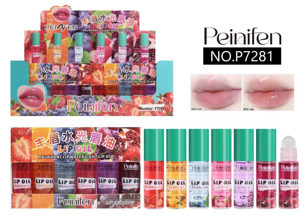 Pennyfen 6-teiliges nährendes Lippenöl-Roller-Set mit Fruchtduft