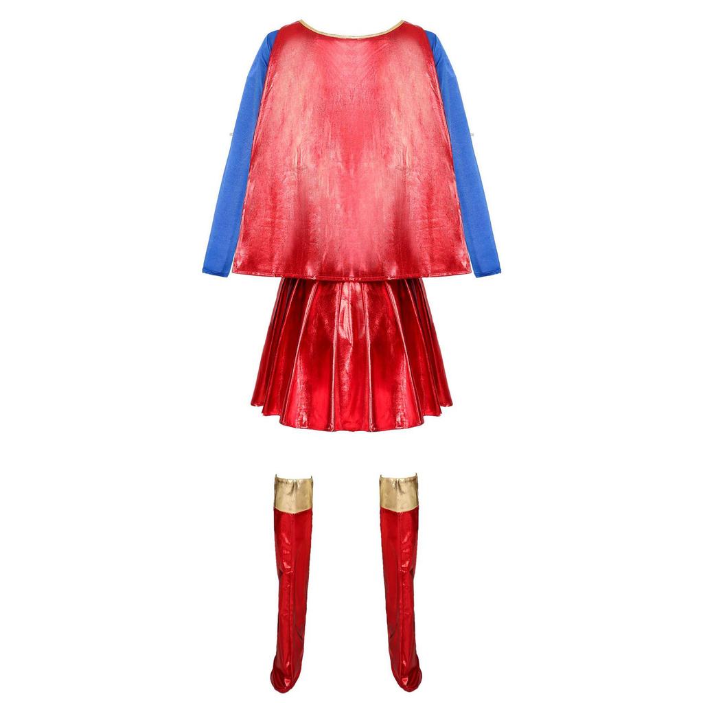 Women's Sexy Patent Leather Cape Superman Costume for Halloween Cosplay