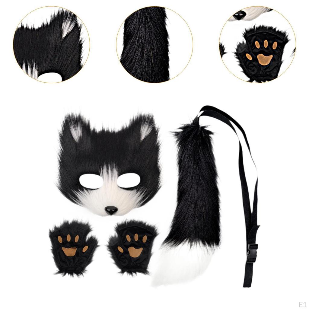 Animal Mask and Tail Set Long for Role Play Halloween Party Costume