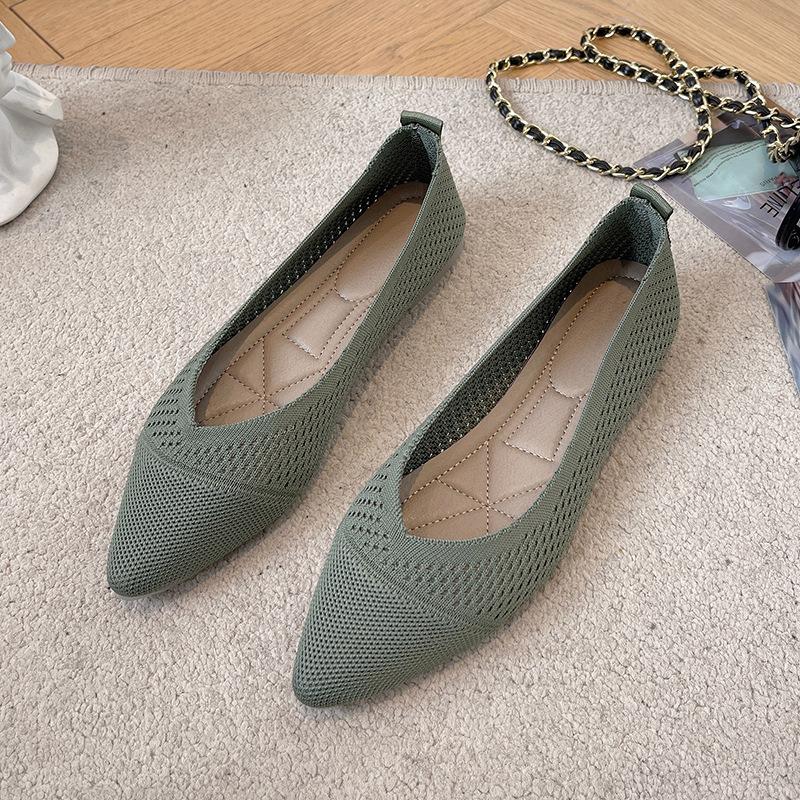 Flat Shoes for Women Fashion 2024 New Solid Colour Knitting Female Casual Ballet Flats Footware Breathable Mesh Comfort Loafers