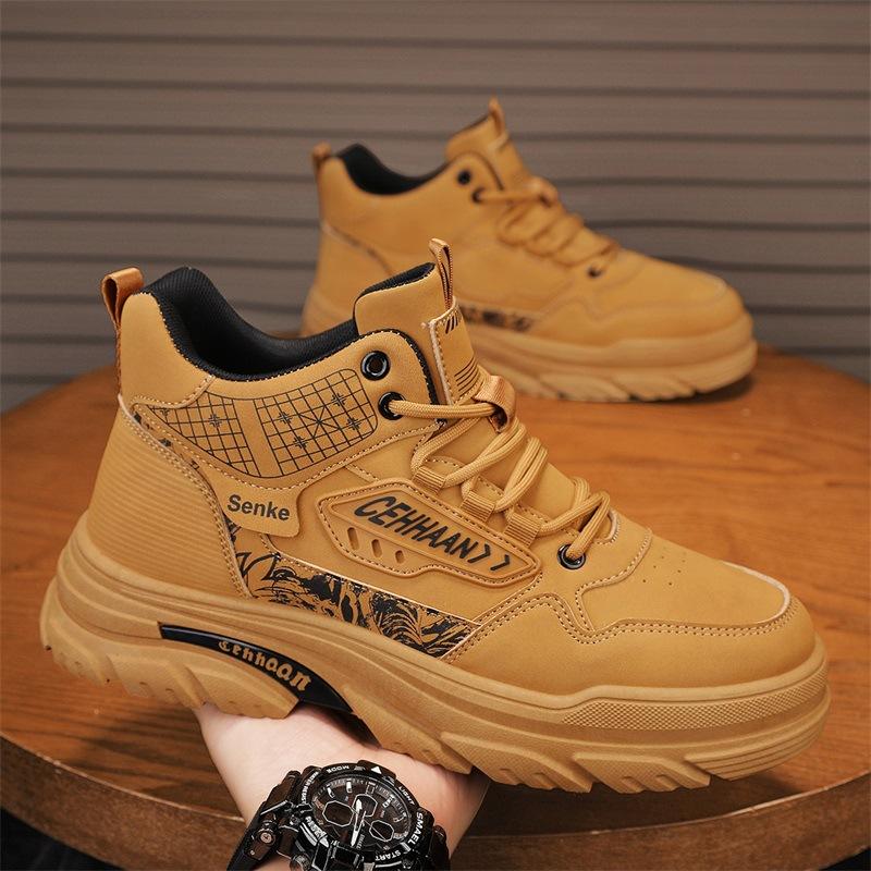 Autumn new men's tooling Martin shoes retro high-top casual short boots leather thick-soled men's boots