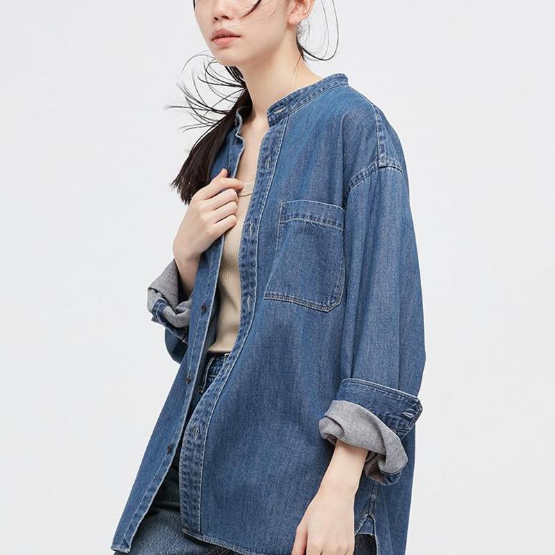 UNIQLO SS22 Loose Fit Denim Long Sleeve Shirt Unisex shirts Light-Blue 444639-64
